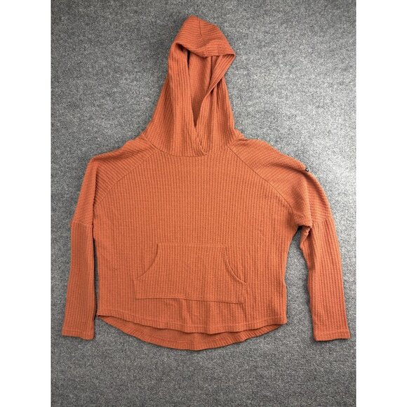 Roxy Hoodie Womens Medium Orange Waffle Knit Pullover Kangaroo Pocket Casual - Picture 1 of 8
